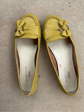 Anne Klein Mustard Yellow Bow Loafers for Women